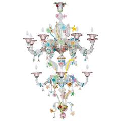 Ca
rezzonico Chandelier in Murano Glass Multicolor, Galliano Ferro, 1950s
