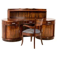 Vintage Magnificent Art Deco Kidney Shaped Desk with Armchair by Reens Amsterdam