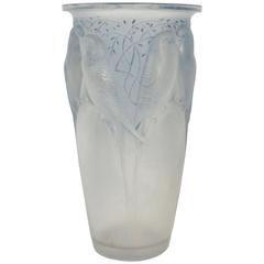 Antique René Lalique "Ceylan" Vase Frosted Blue Stained