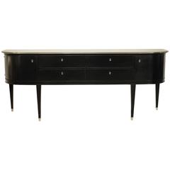 1950s Black Lacquer Wood and Brass Sideboard Attributed to Maison Jansen