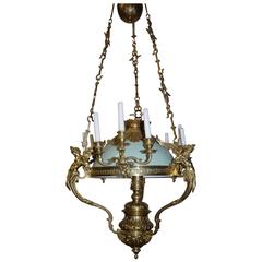 Antique Large French 19th Century Neoclassical Style Bronze Oil Lamp Pendant with Zeus