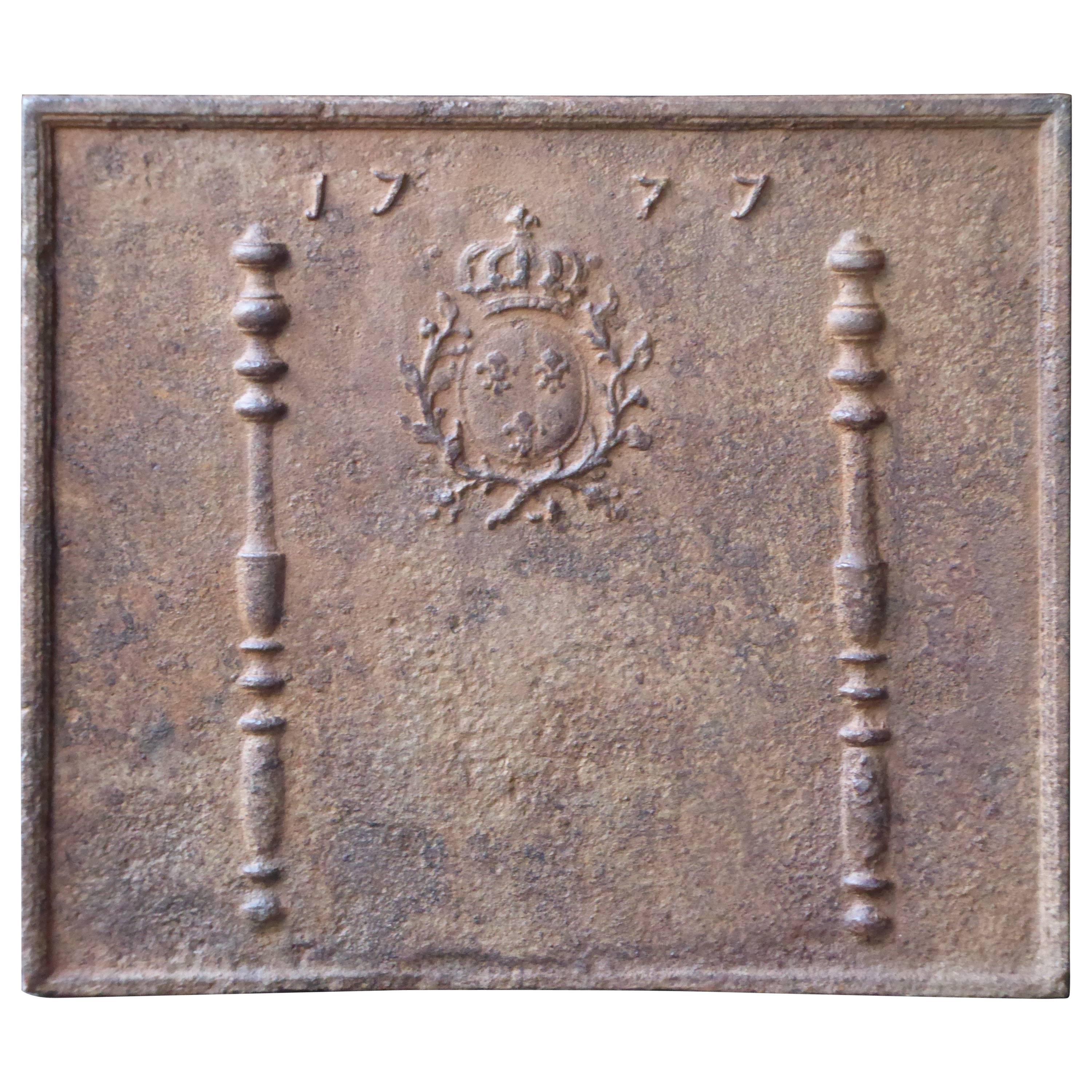 18th Century Pillars with Arms of France Fireback