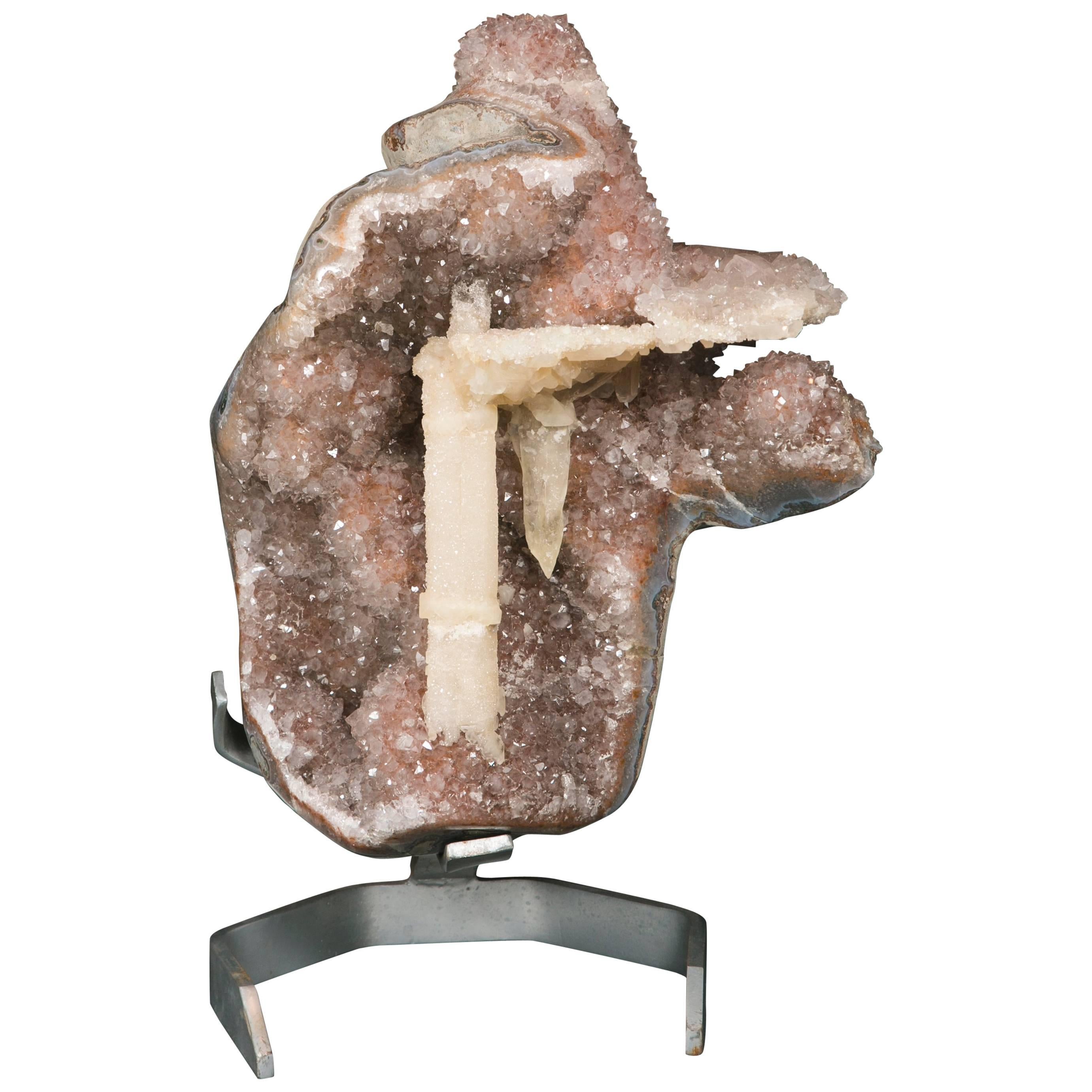 Impressive Sculptural Agate Amethyst Calcite Geode For Sale