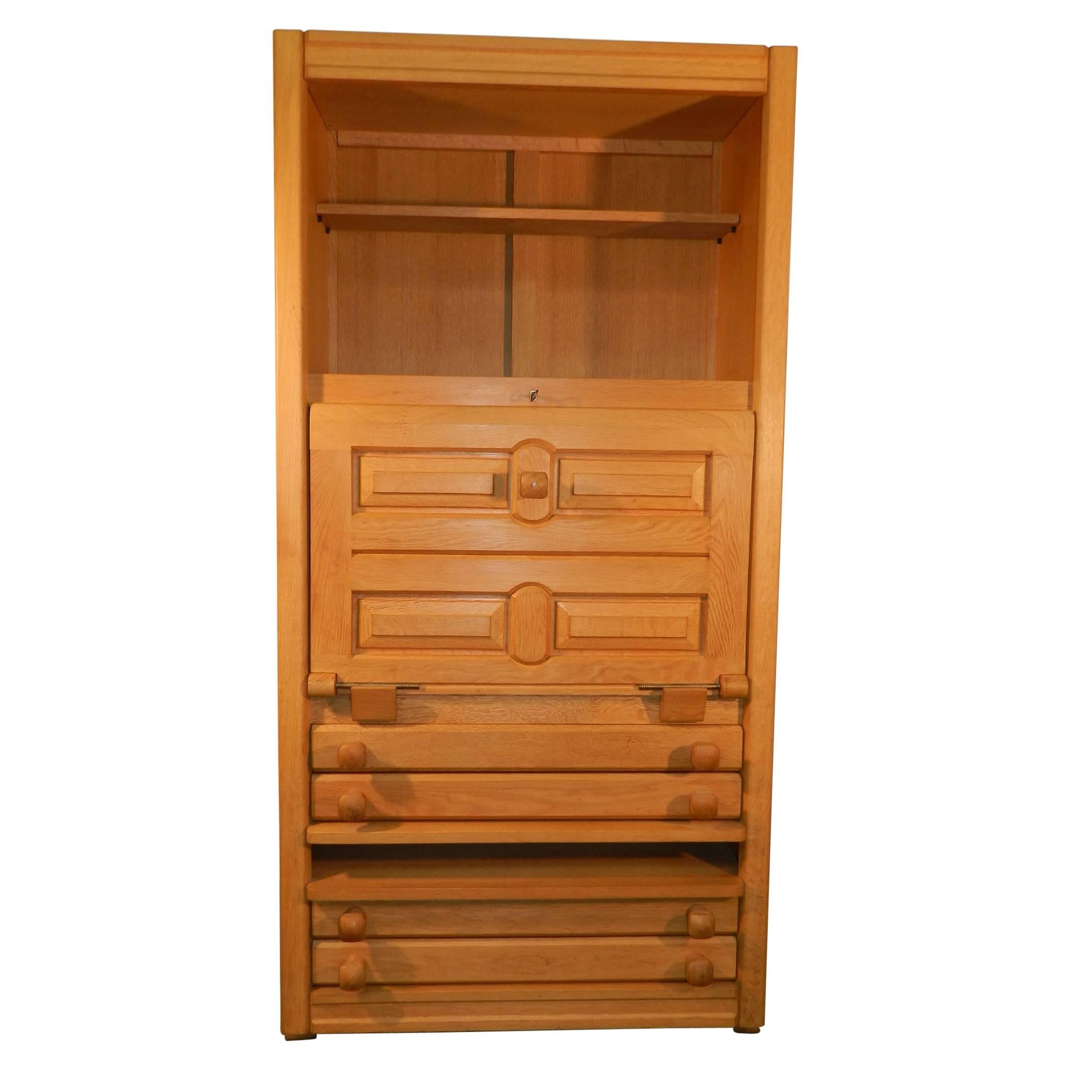 Oak Storage Cabinet by Guillerme et Chambron, circa 1970 For Sale
