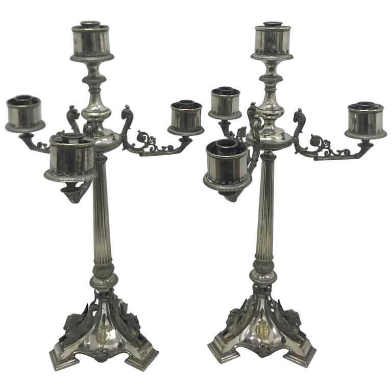 Pair of Victorian English Four Lights Candelabras, circa 1870 For Sale