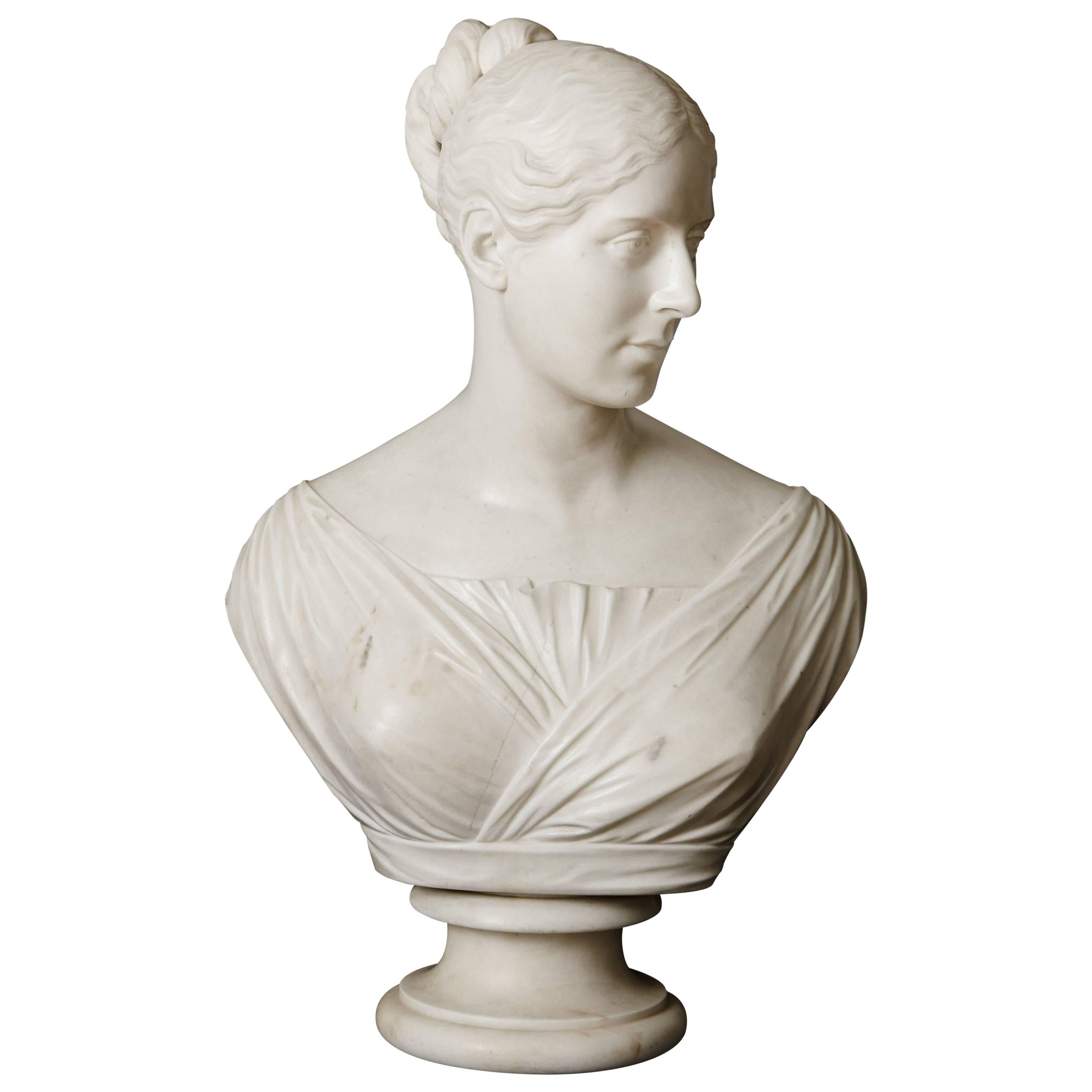 Victorian period marble bust of a lady by E. H. Baily