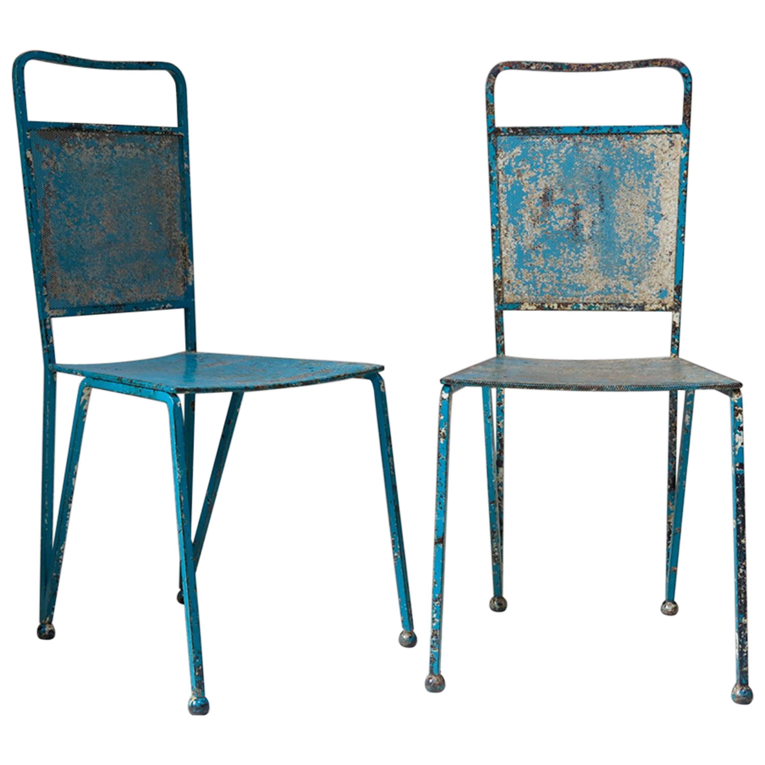 Set of 12 French Mid-Century Painted Iron Chairs in the Style of Matégot