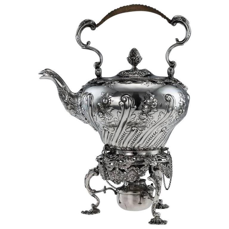 Antique Solid Silver Tea Kettle on Stand and Burner, London, circa 1769 at 1stdibs