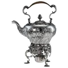 Antique Georgian Solid Silver Tea Kettle on Stand and Burner, London, circa 1769