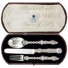 Antique Victorian Solid Silver Apostle Christening Set, F Higgins, circa 1855