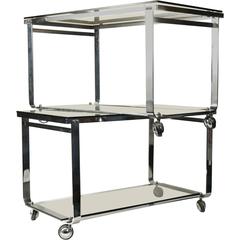 Pair of Metal Chrome Side Tables with Tinted Glass from the 1970s