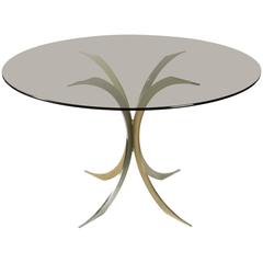 Very Pretty Table on One Foot in Chrome Metal and Gold
