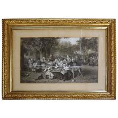 Oversized First Finish Gold Gilt Frame with English Engraving of Gathering