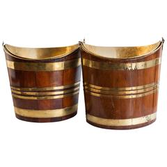 Pair of Regency Mahogany Peat Buckets with Original Brass Liners