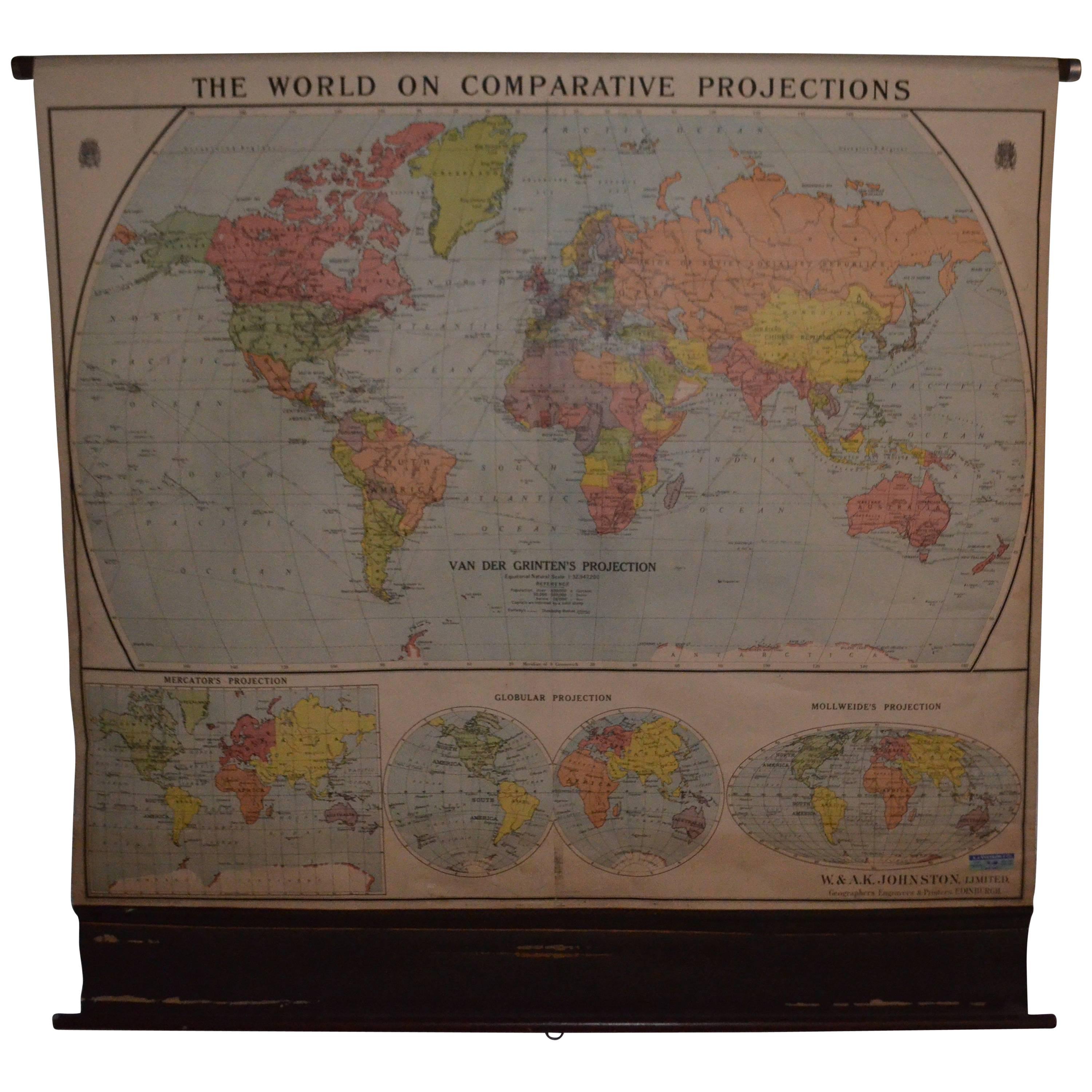 Map of the World on Comparative Projections, Early 1900s