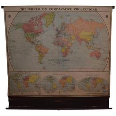 Antique Map of the World on Comparative Projections, Early 1900s