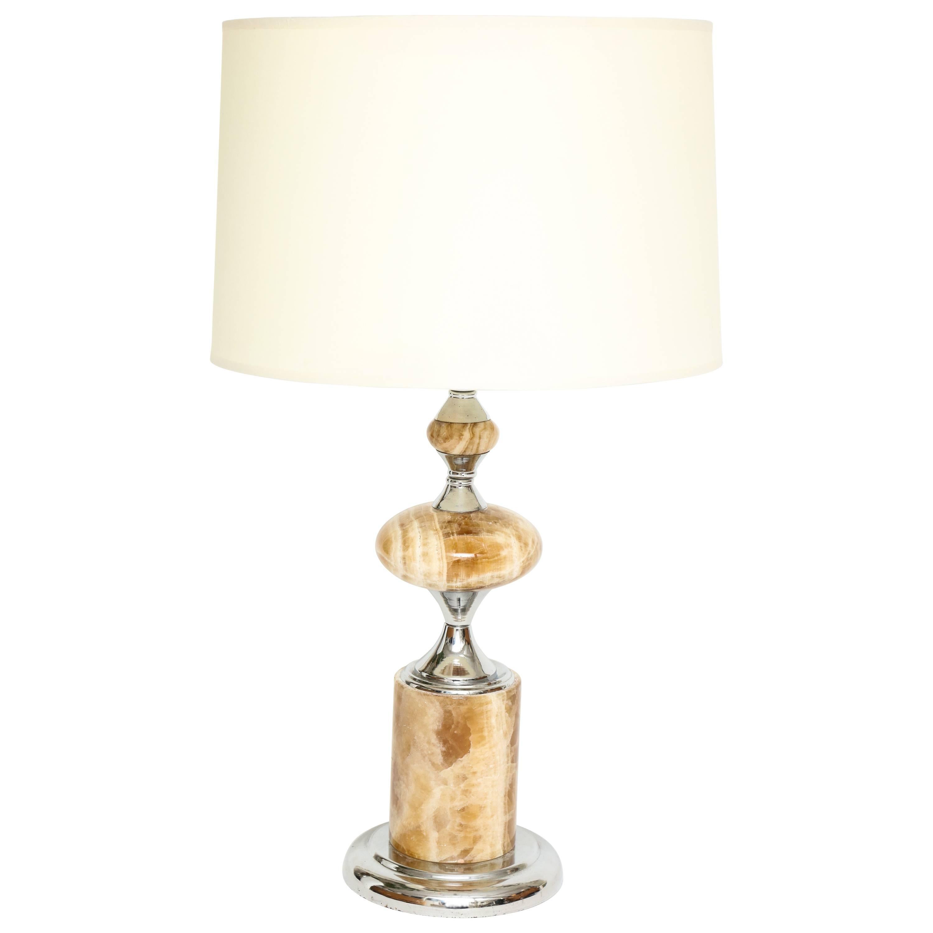 Onyx and Chrome Mid-Century Table Lamp, France 1970s in the Style of Charles For Sale