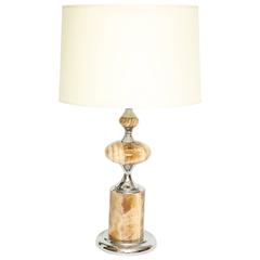Onyx and Chrome Mid-Century Table Lamp, France 1970s in the Style of Charles 3