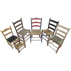 Antique Primitive Folk Art Chair Collection, Set of Six