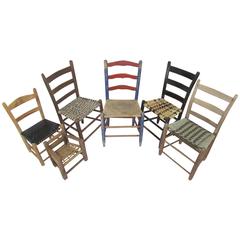 Antique Primitive Folk Art Chair Collection, Set of Six 6