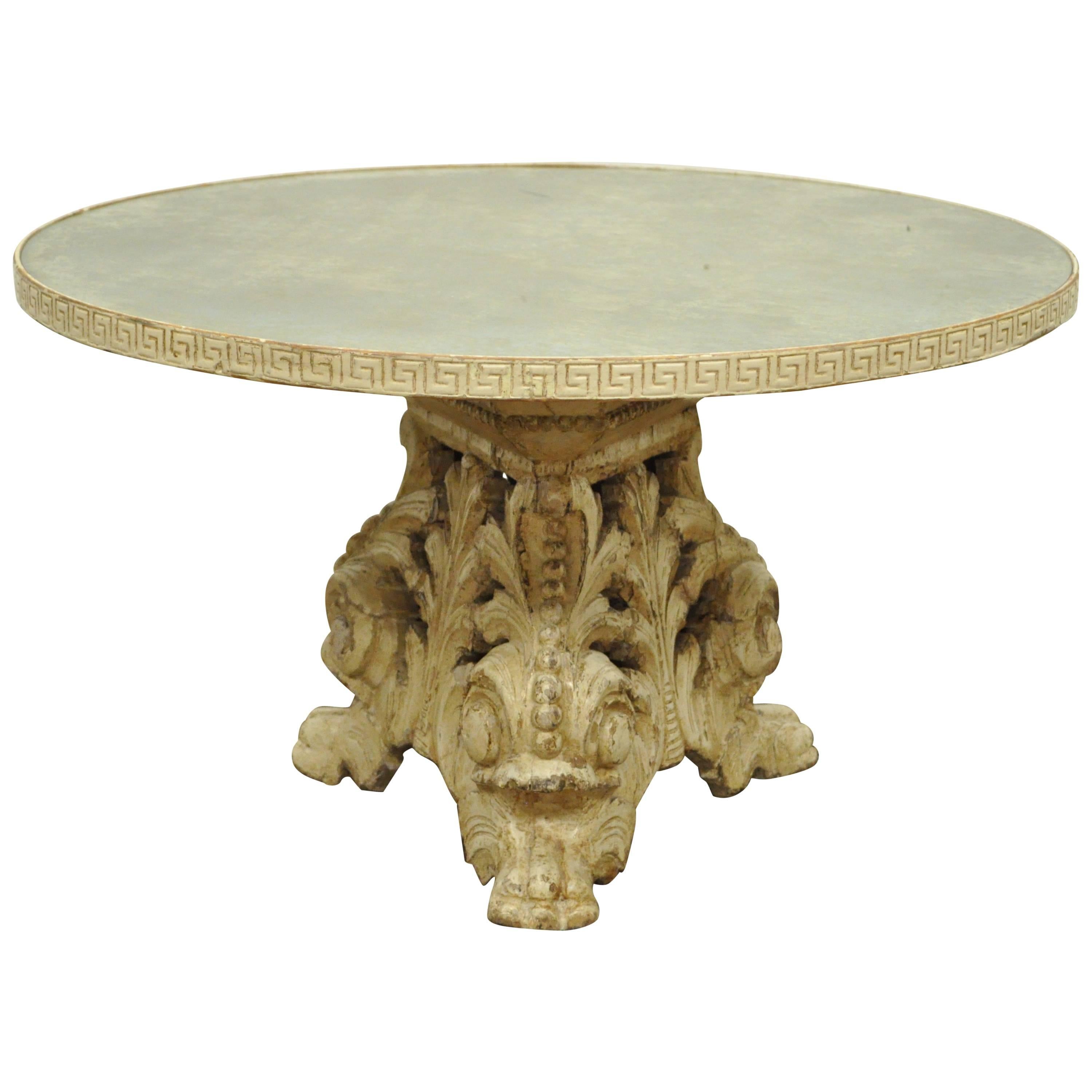 Italian Baroque Painted Carved Wood and Églomisé Glass Round Coffee Table