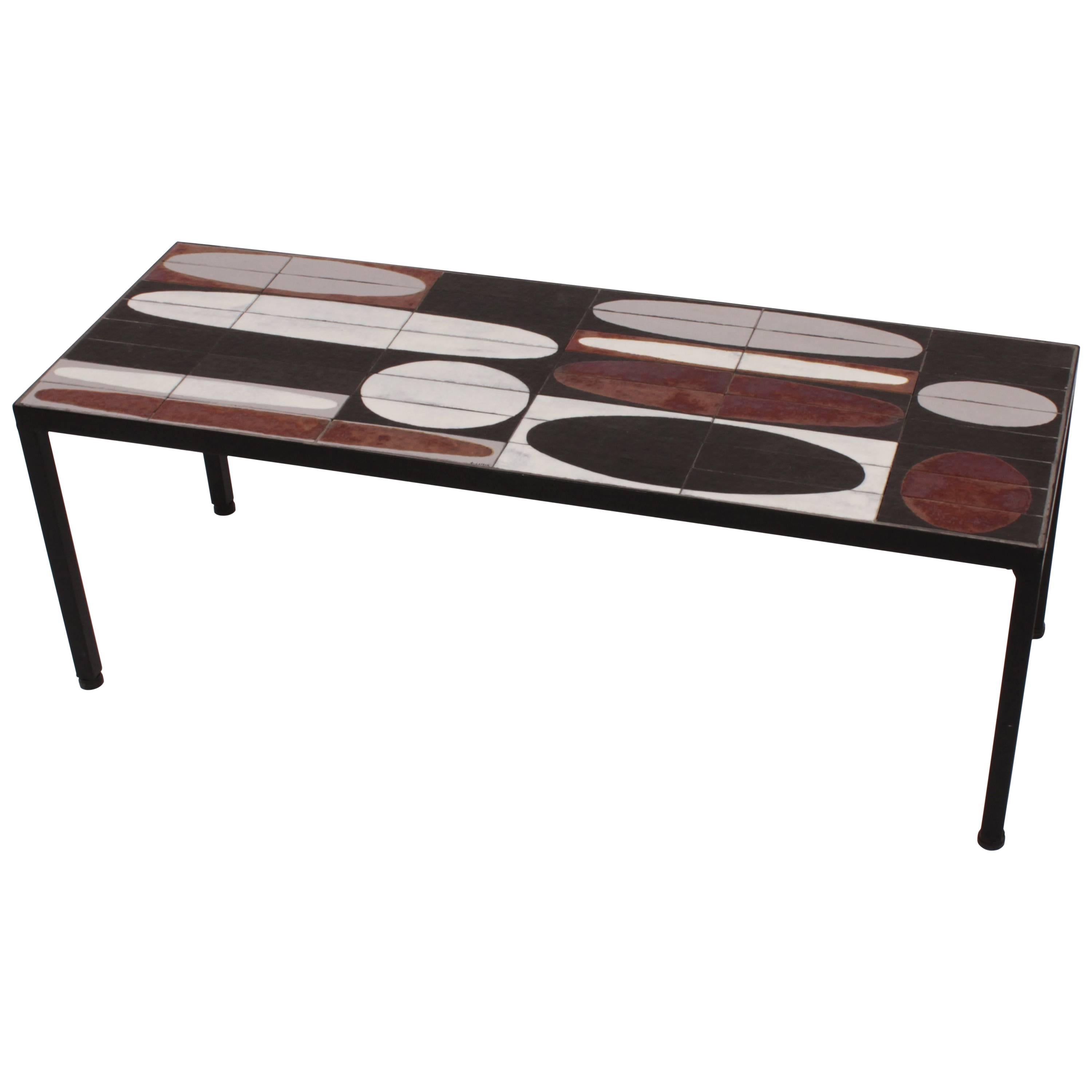 Coffee Table "Ellipse", Enameled Slate Tiles by Roger Capron, Vallauris