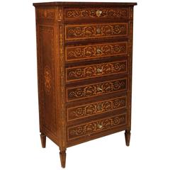 20th Century, Italian Inlaid Tallboy in Louis XVI Style