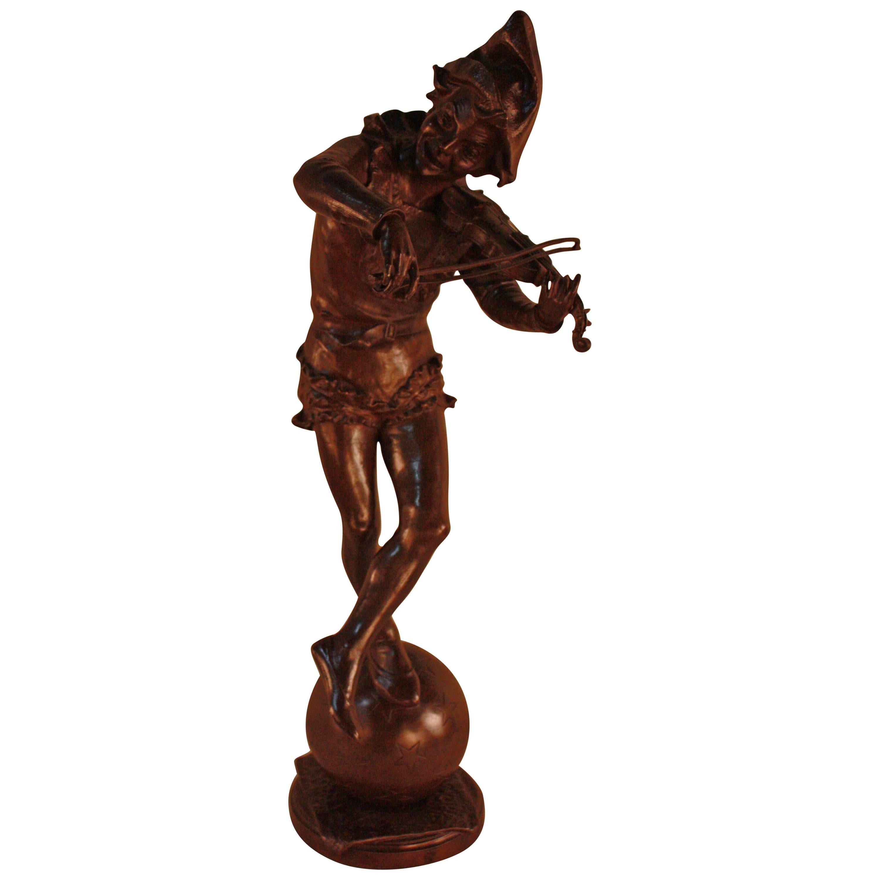 Bronze Sculpture of Harlequin Violinist by Jules Weyns