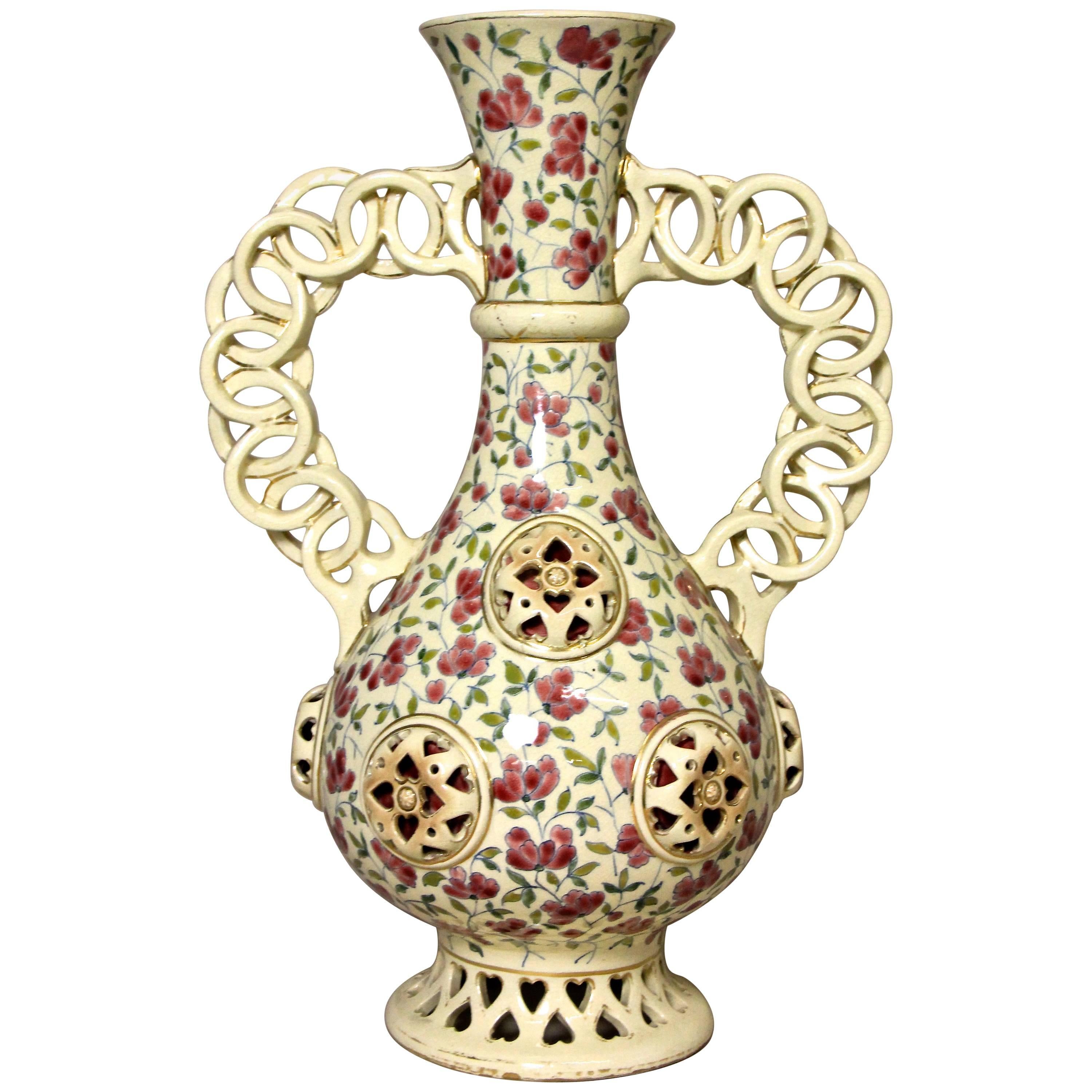 Wonderful Majolica Vase by J. Fischer, Budapest, circa 1870