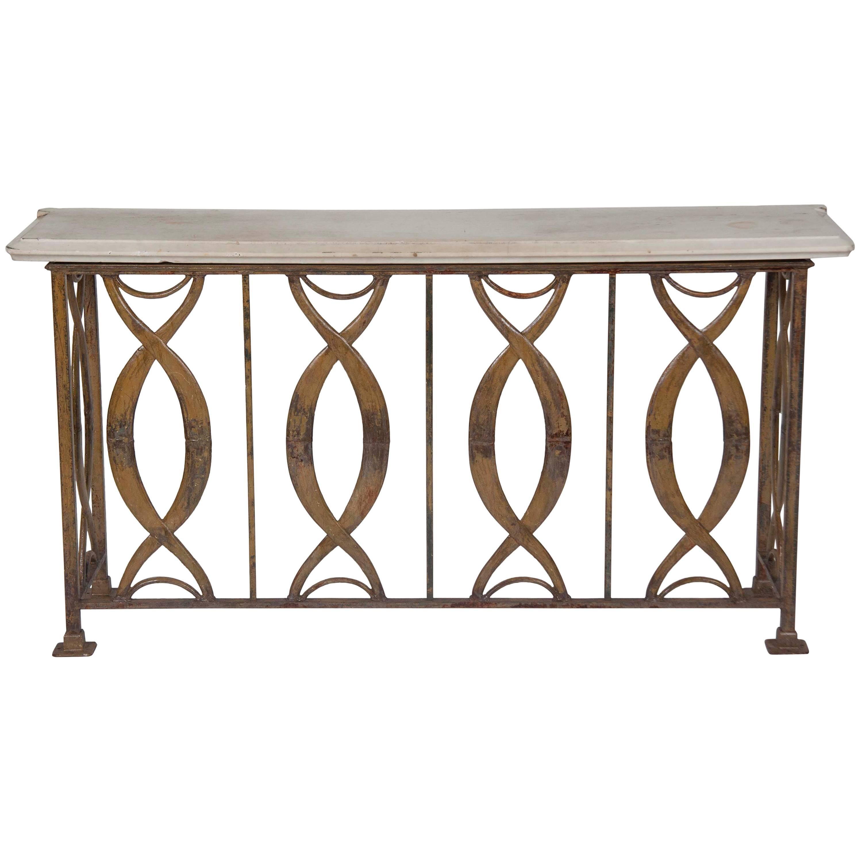Art Moderne Painted Iron Console Table with Marble Top