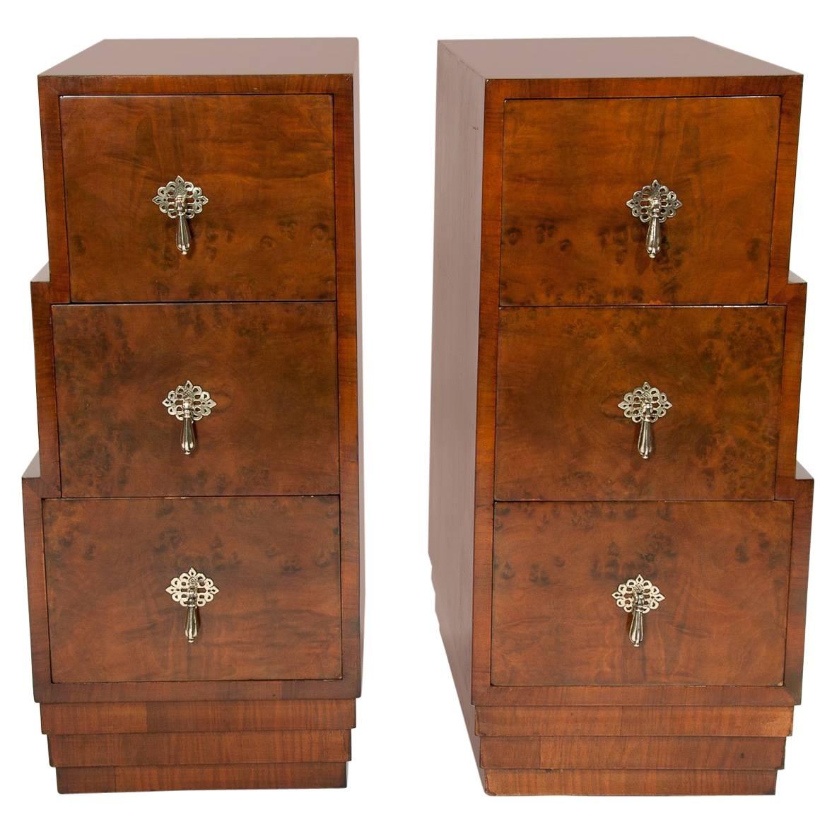 Pair of Stepped Art Deco Bedside Cabinets