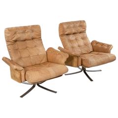 Stylish Pair of Leather Armchairs, 1970s, Denmark