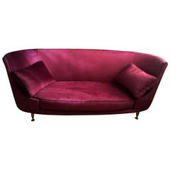 Italian Retro Couch or Sofa, 1950, Reupholstered with Purple Velvet