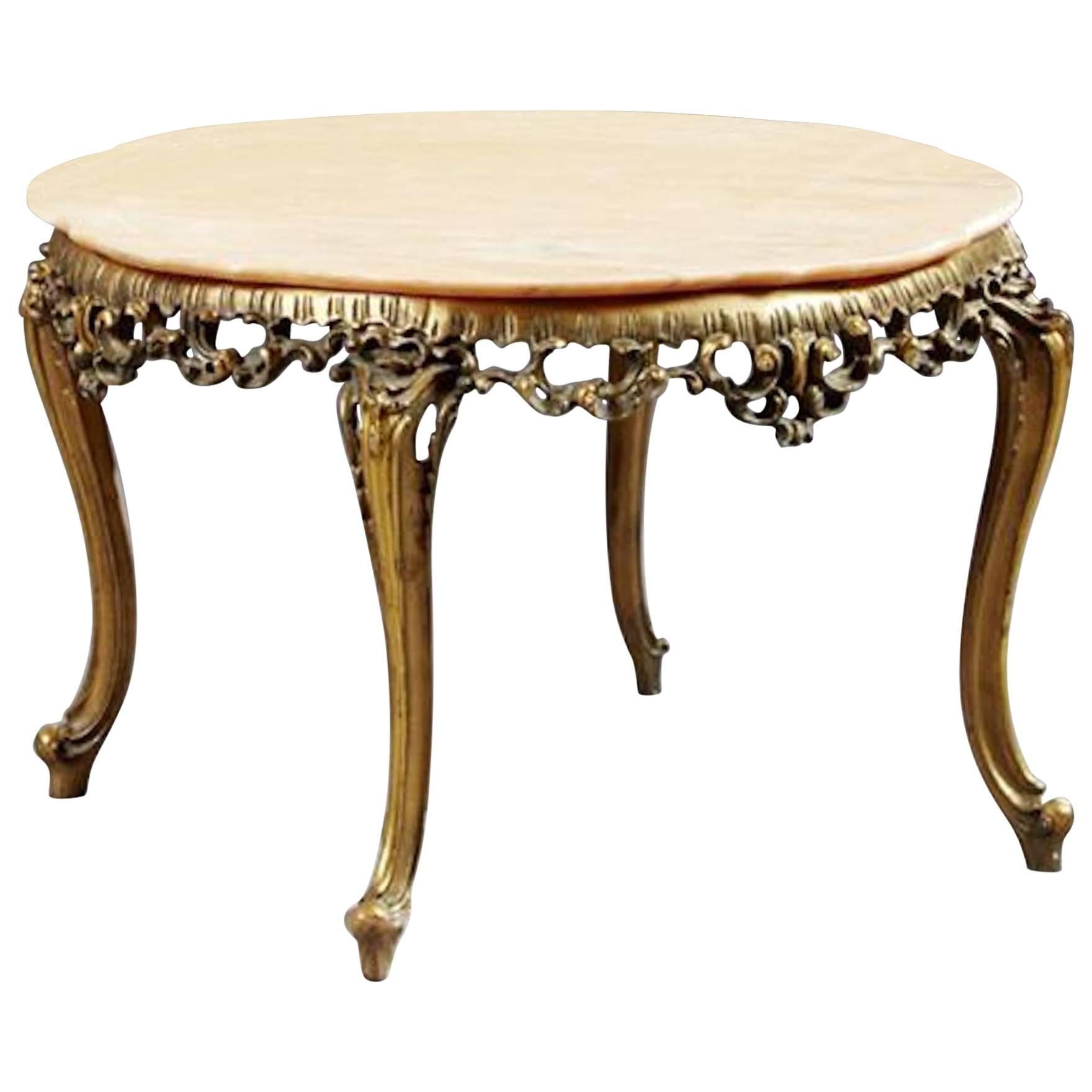 French Marble-Top Giltwood Top Coffee Table, 20th Century For Sale