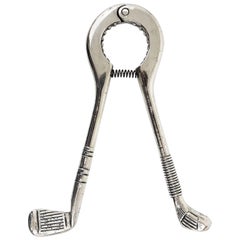 Antique Silver Golf Club Champagne Cork Pliers Bottle Opener by Valenti Spain, 1970s