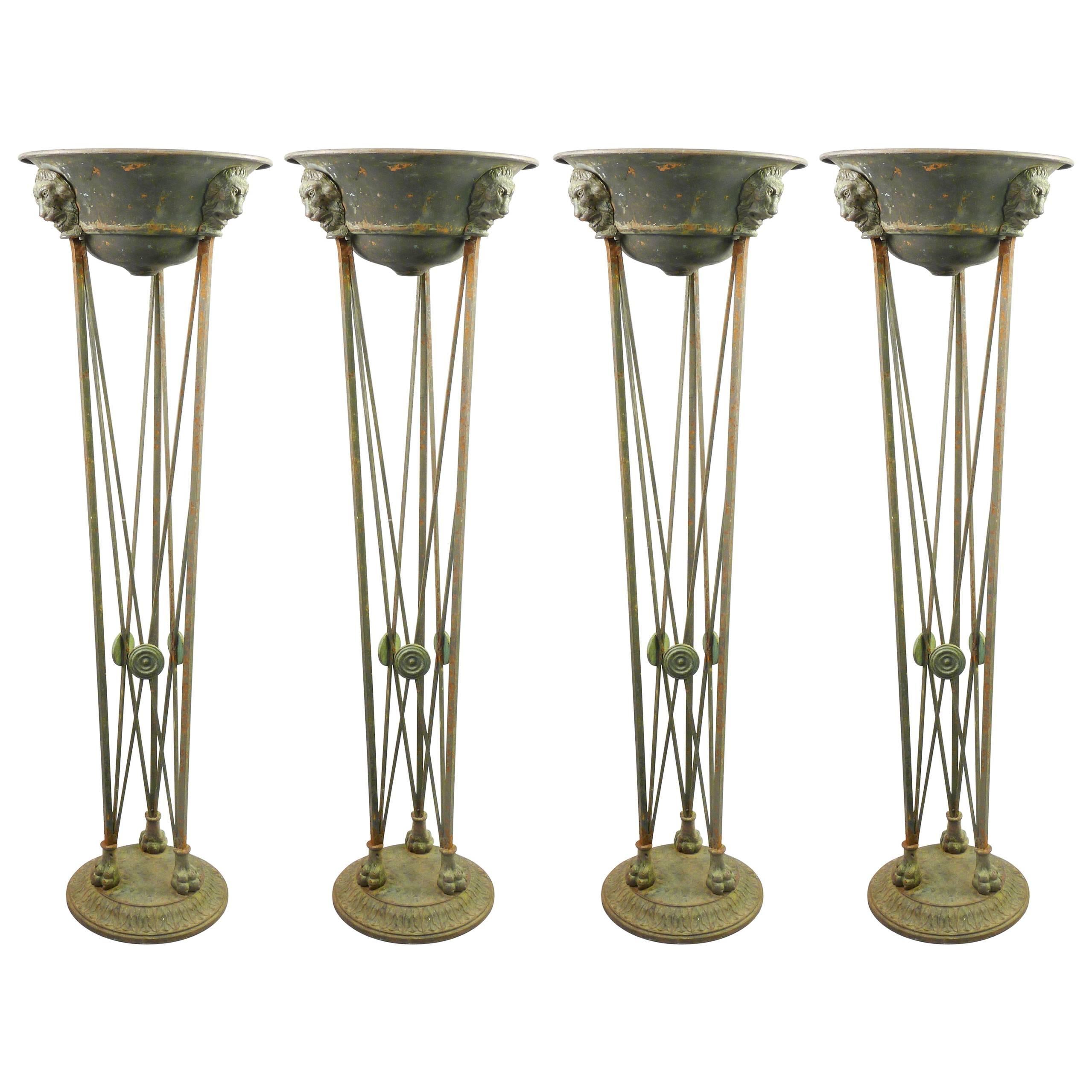 Italian Grand Tour Iron and Copper Torchiere Floor Lamps, Set of Four