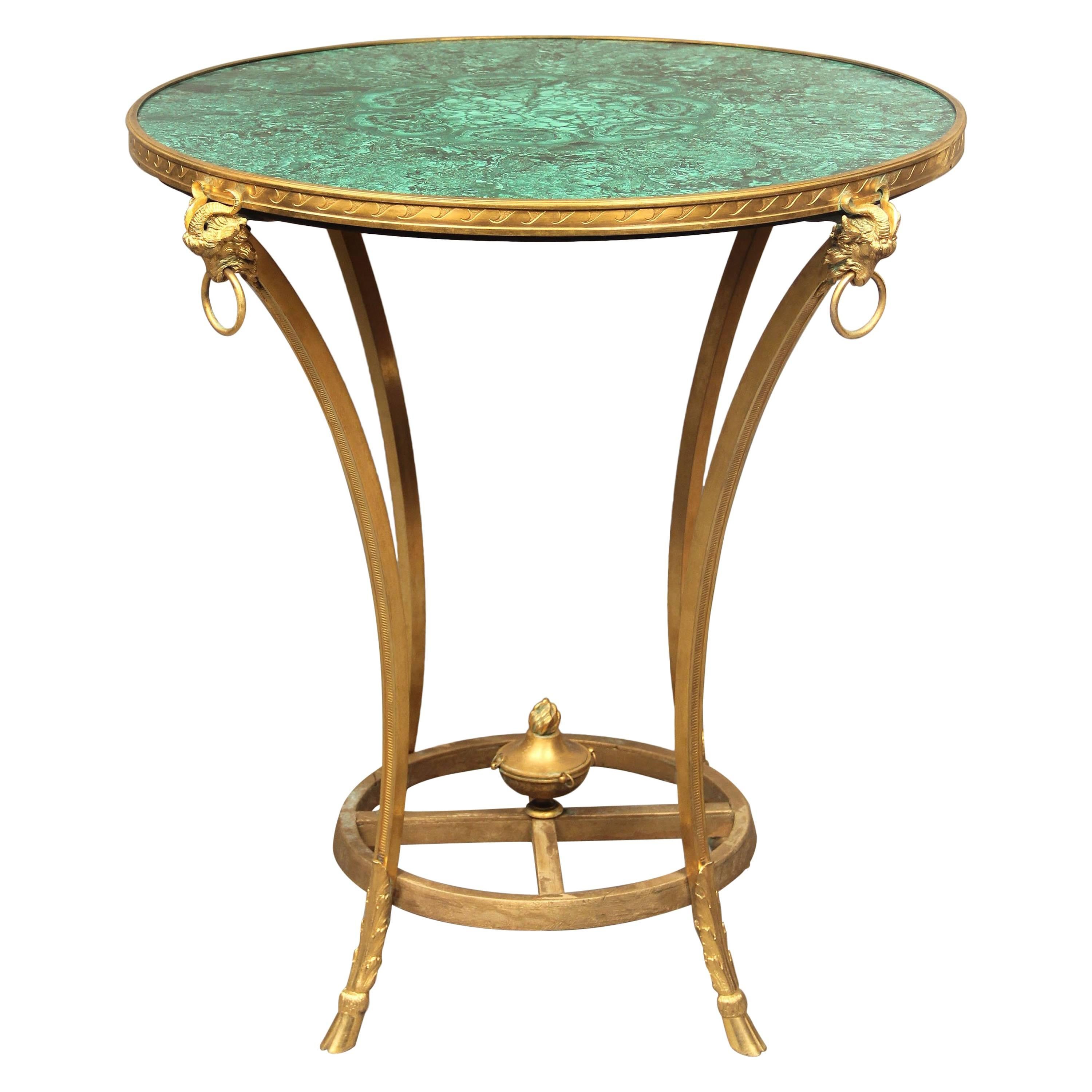 Table d'appoint de style Empire en malachite de la fin du XIXe siècle en bronze doré et bois doré