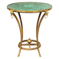 Antique Late 19th Century Gilt Bronze and Giltwood Empire Style Malachite Lamp Table