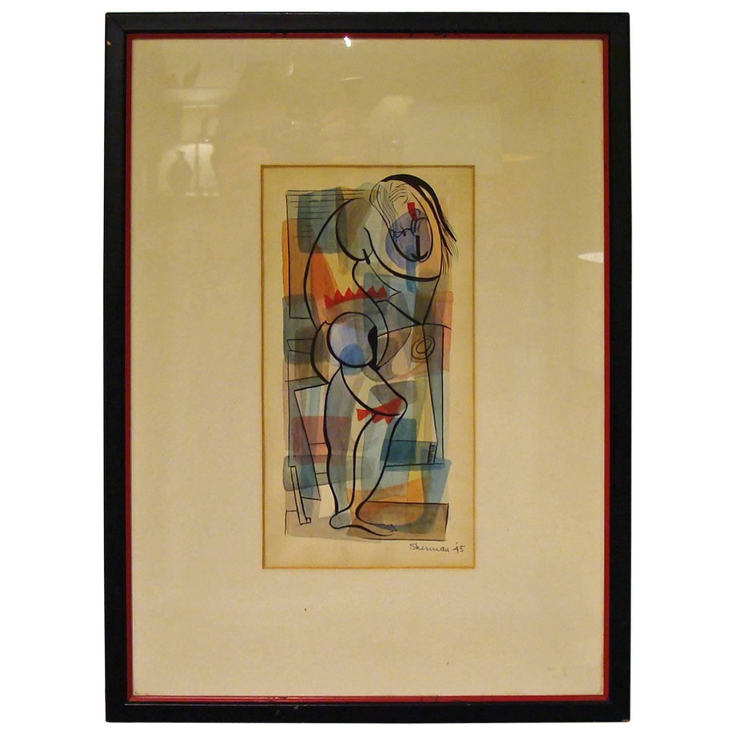 Superb Mid-Century Watercolor by Leslie Sherman For Sale