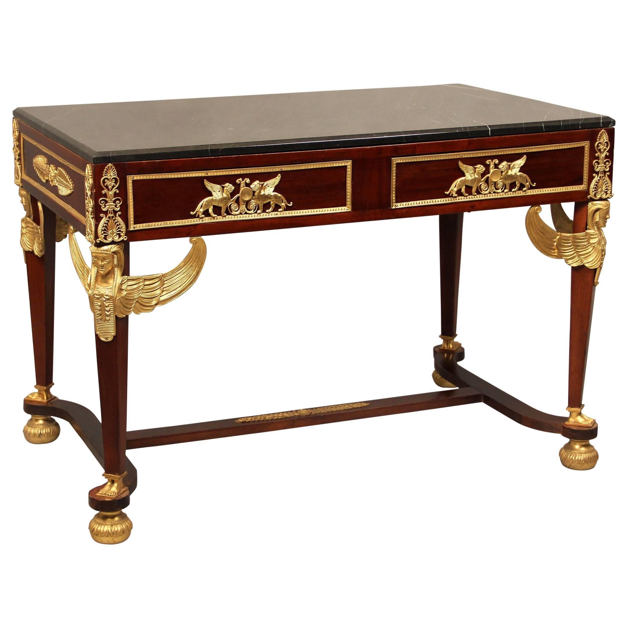 Late 19th Gilt Bronze-Mounted Center Table in the Empire Revival Style