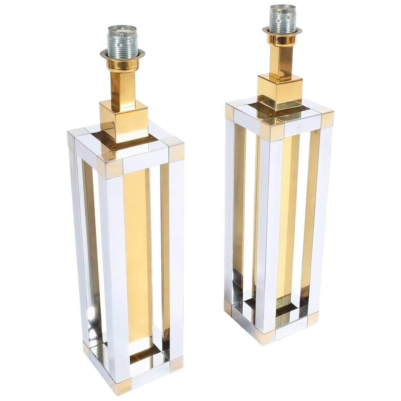 Romeo Rega Chrome and Brass Table Lamps, Italy circa 1970 For Sale