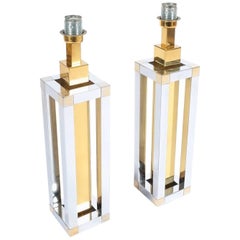 Romeo Rega Chrome and Brass Table Lamps, Italy circa 1970