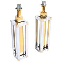 Pair of Chrome and Brass Table Lamps by Romeo Rega 2