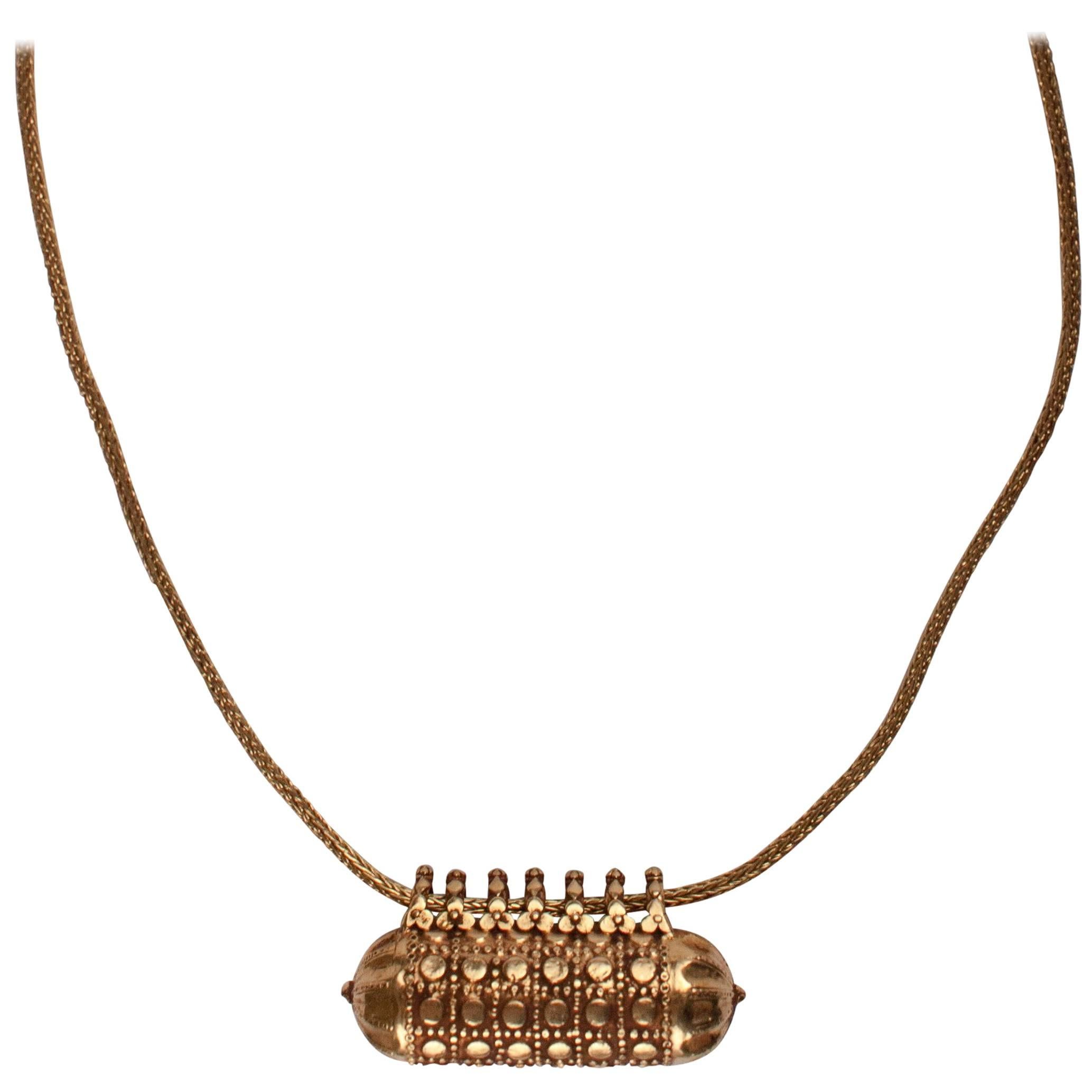 18-Karat Gold Indian Amulet Pendant Necklace For Sale