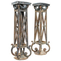 Antique Pair of English 19th Century Wrought Iron Lamp Stands