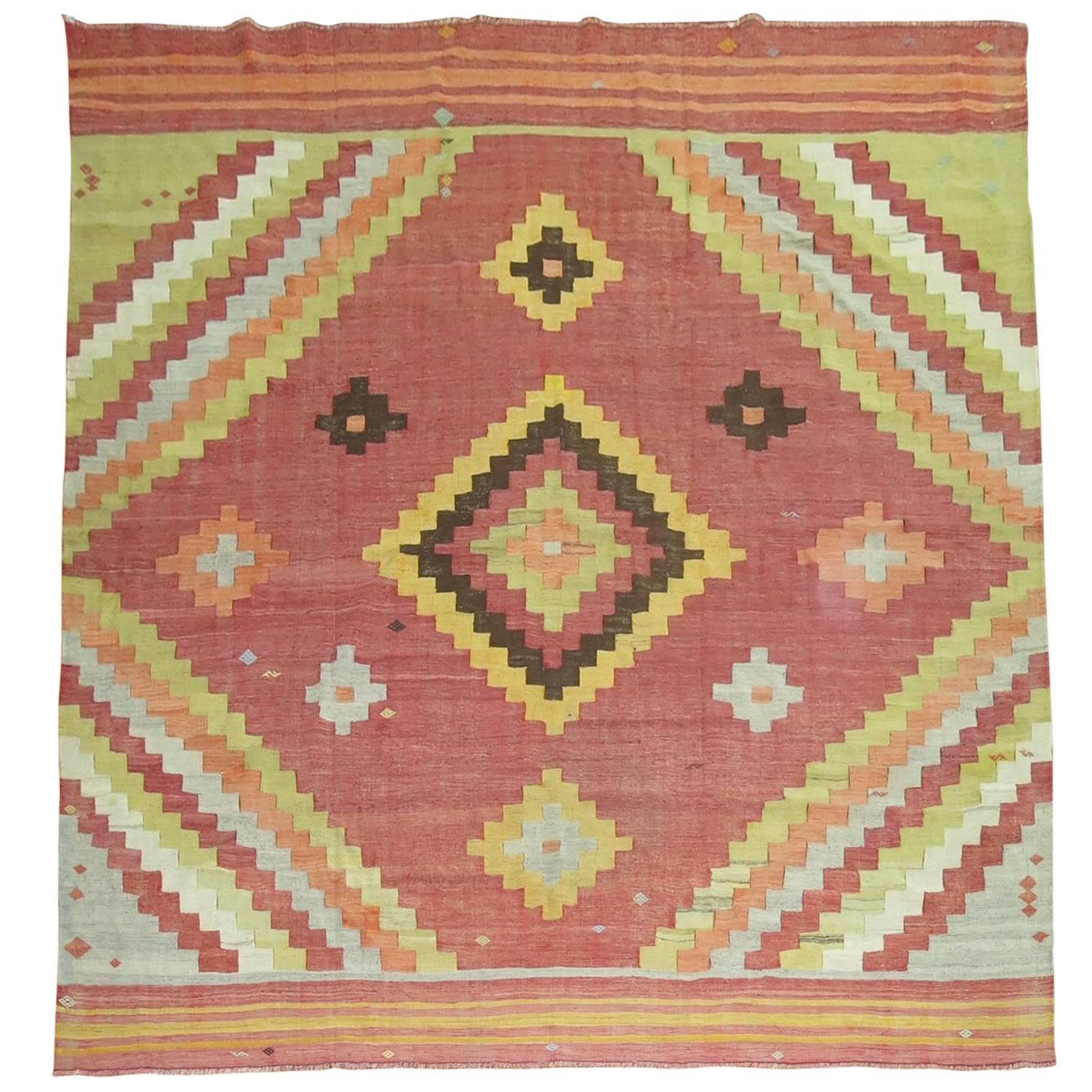 Kilim turco vintage cuadrado