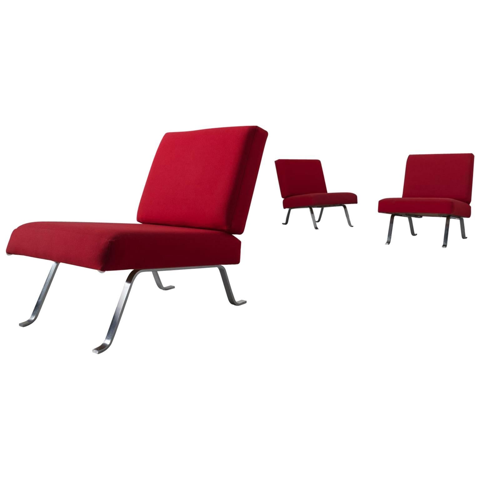 Hein Salomonson Set of three Easy Chairs in Red Fabric Upholstery