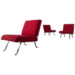 Hein Salomonson Set of three Easy Chairs in Red Fabric Upholstery