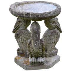 Vintage Stone Birdbath with Pelicans