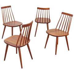 Set of Four Teak Chairs with Spindle-Back Made in Denmark, 1960s